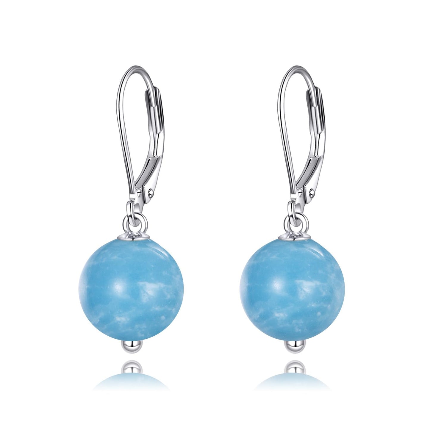 925 Sterling Silver Larimar Leverback Earrings Blue Dangle Drop Jewelry Gifts for Women (Larimar)