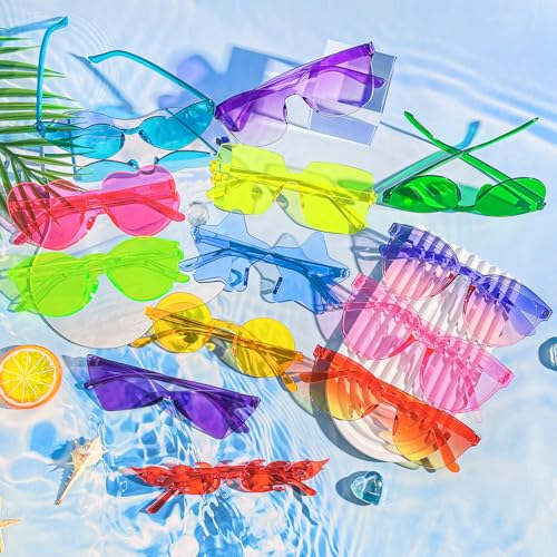 Pibupibu 24/48 Pack Mixed Rimless Colorful Party Sunglasses Bulk, Fun Party Glasses Photoshoot Prop Costume Eyewear - color: 24 Mixed