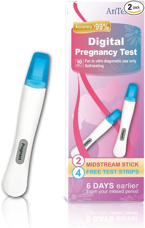 2X Early Digital Pregnancy Test Kit + 4X hcg Test Strips 10mIU/mL,at-Home Pregnancy Test Kit for Women with Easy-to-Read Results