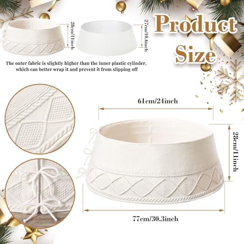 NIBESSER Knit Christmas Tree Collar White 30 Inches Ivory Tree Skirt Ring Tree Basket Plastics Sheets with Collar Cover Holiday Home Party Christmas Tree Decoration Xmas Ornaments
