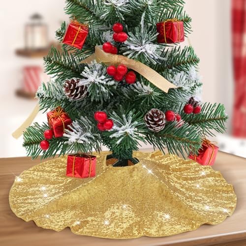 Poise3EHome Gold Christmas Tree Skirt, 24 Inch Sequin Tree Skirt