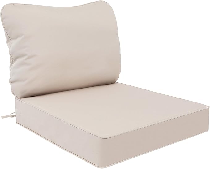 AAAAAcessories Outdoor Deep Seat Cushions, Waterproof, Fade-Resistant Patio Furniture Replacement Cushions, 25.5" x 25.5" x 5" + 25.5" x 19", Khaki Beige