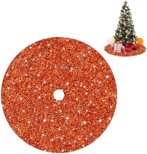 Orange Christmas Tree Skirt 21 Inch Fall Tree Skirt Sequin Velvet Tree Skirt Mini Xmas Tree Skirts Halloween Tree Decoration Glitter Christmas Tree Cover Skirt Mat for Holiday Christmas Tree Ornaments