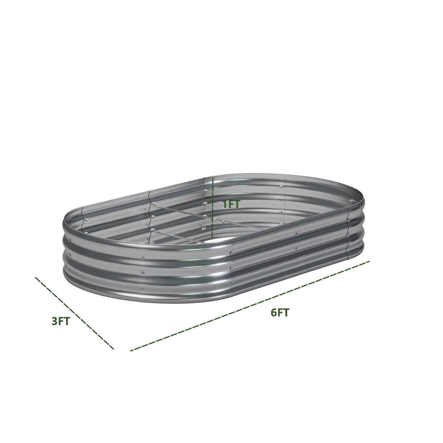zizin 2 Pack Galvanized Raised Garden Bed Metal Oval Raised Garden Beds Outdoor Planter Box for Vegetables (6x3x1FT, Silver)