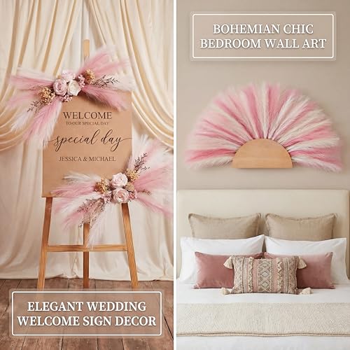 Pampas Grass Decor 30pcs 21.7 Inch, Faux Pampas Grass (White/Pink/Rose Red), Artificial Dried Flowers Look, Fluffy No Shedding for Boho Wedding Home Bedroom Vase Filler - size: Pink White Rose