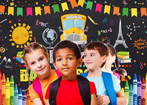 Welcome Back to School Backdrop 7x5ft Cartoon School Bus Photo Background for Photoshoot Fabric Photography Backdrop Online Teaching Background Teachers Students Photocall Backdrop - color: School Bus, size: 7x5ft