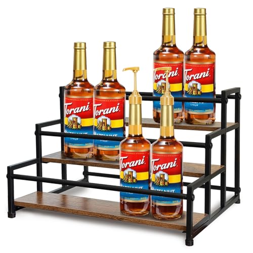 Klxuyuo 3-Tier Coffee Syrup Rack for 15 Bottles (750ml) –Sturdy Coffee Syrup Organizer for Bar, Kitchen, Café, Office - size: Large 3 tier