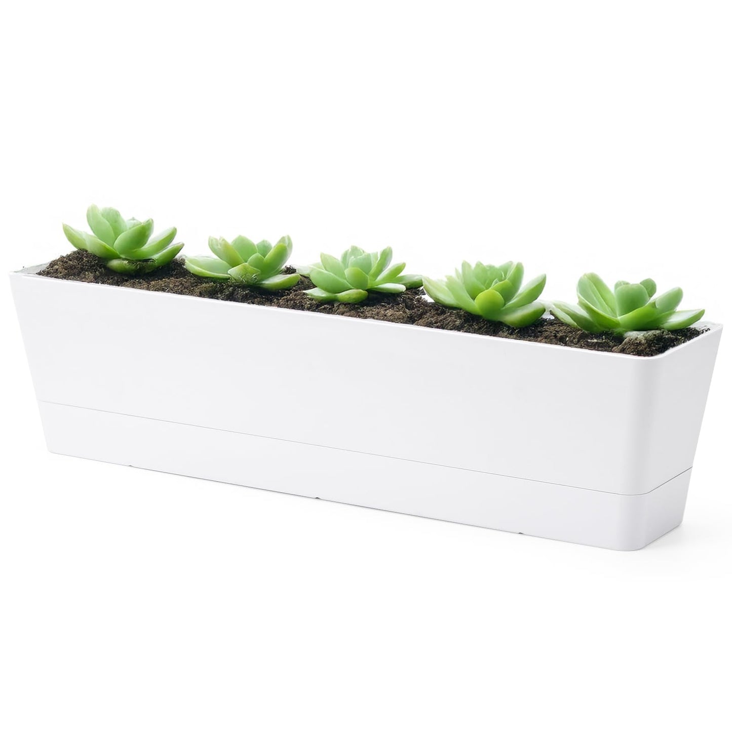 GREANER 16x3.8 Inch Window Boxes Planters, 1PCS Plastic Rectangle Potwith Tray, Lightweight Indoor Succulent Cactus Flowers Vegetable Herb Planters for Balcony, Office, Garden, Outdoor, Windowsill