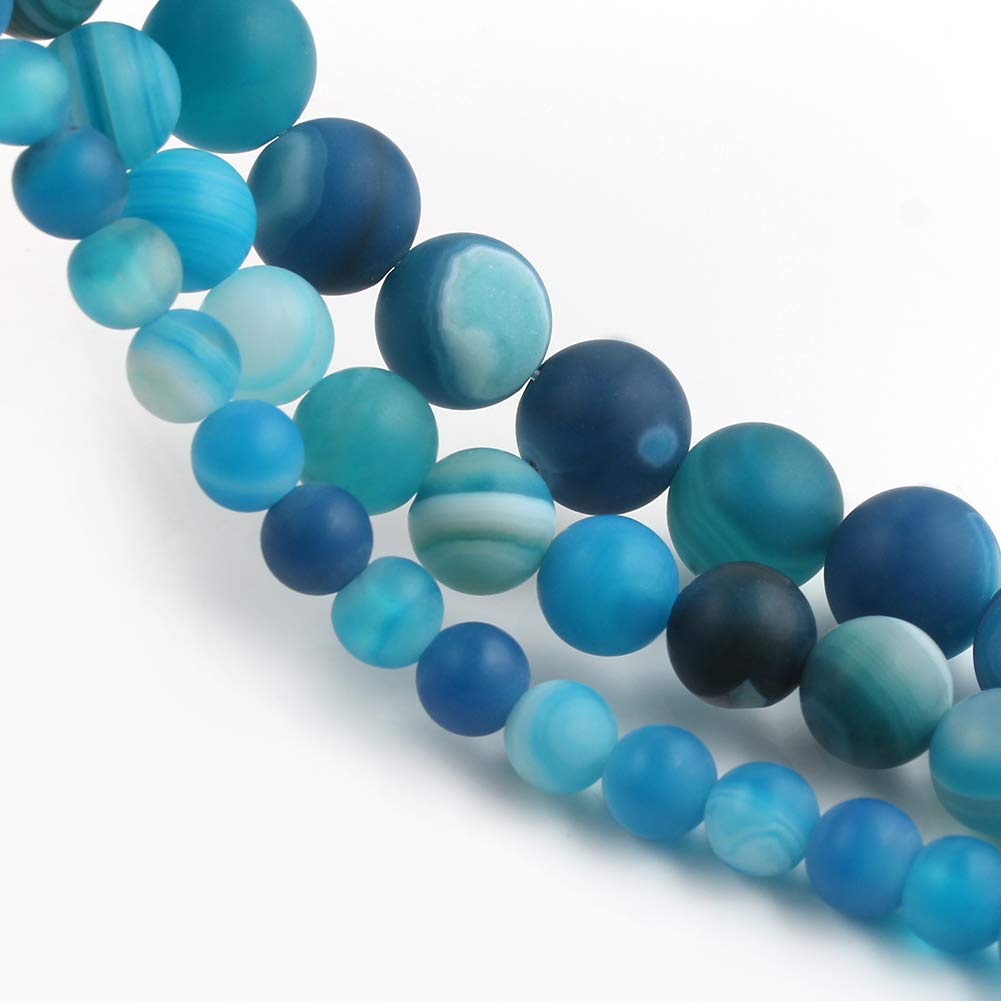 Song Xi Blue Frosted Striped Agate Beads 6mm Natural Stone Beads for Jewelry Making Gemstone Beads