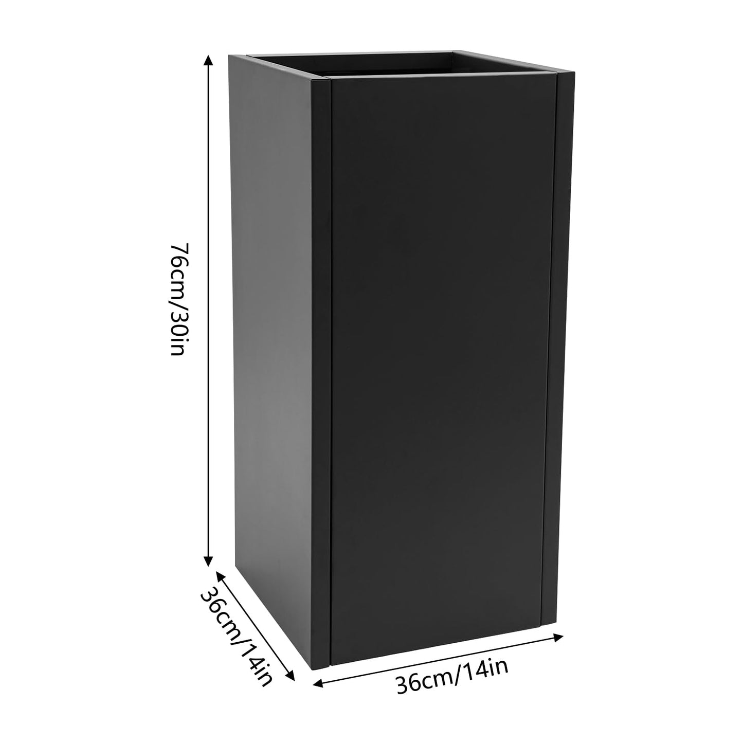 CheriMuMu Tall Outdoor/Indoor Planter Box, 14" L x 14" W x 30" H Heavy Duty Rectangular Large Flowerpot with Removable Shelf, Modern Column Metal Planter Box for Front Porch Patio, Black, 1 Pack