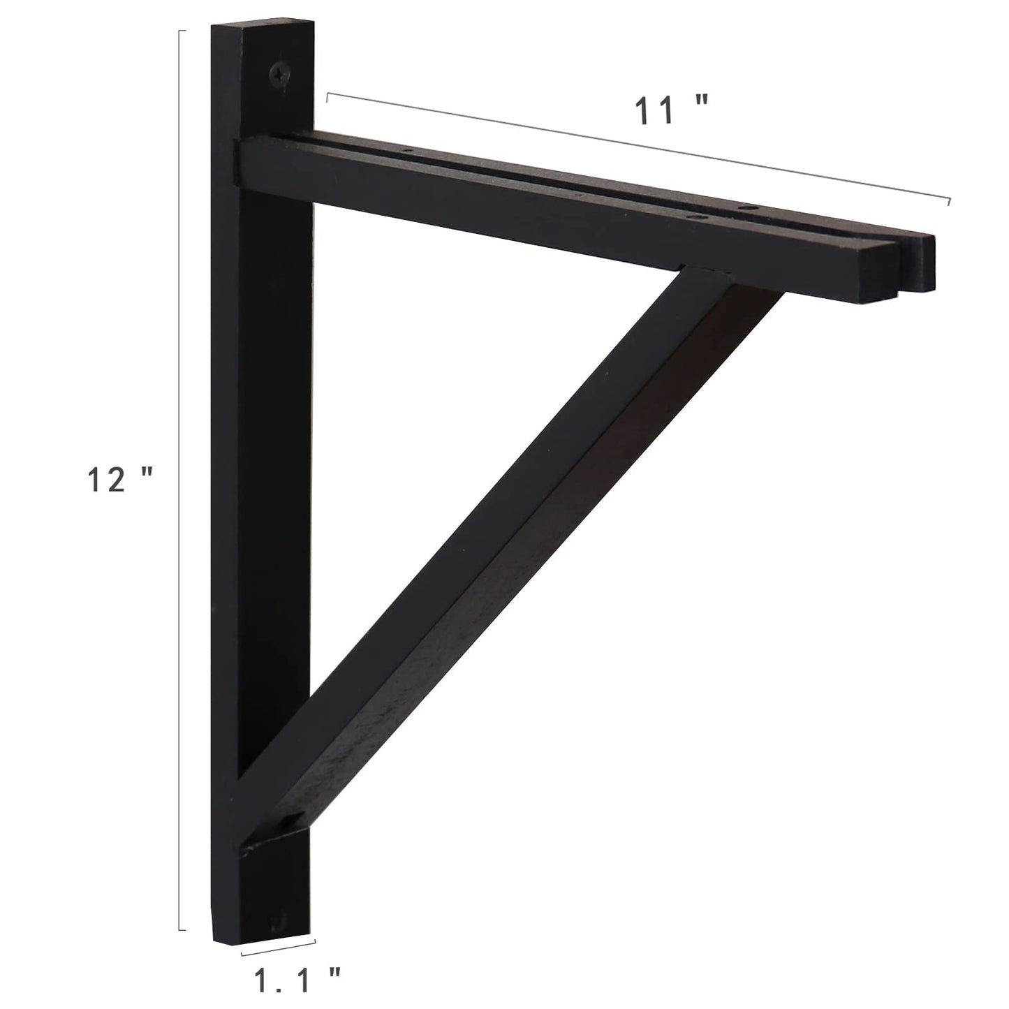 PRIADE Wall Mounted Wood Bracket for Hanging Sconce Pendant Lamp Kits, Planters, Lanterns, Wind Chimes, 12 Inch Floating Shelves Bracket, Set of 2 (Black)