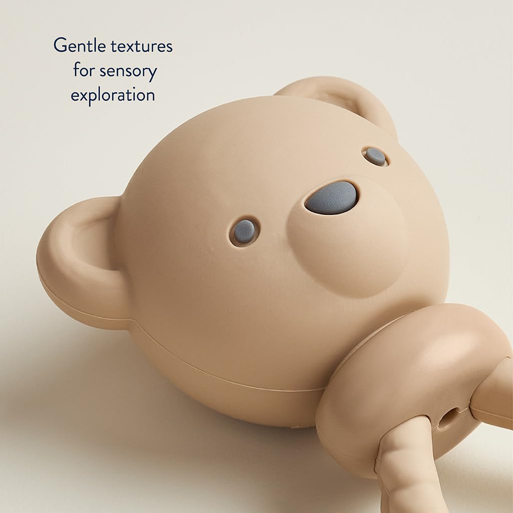Itzy Ritzy Silicone Rattle Toy – Soothing Teething Toy with Soft Jingle Sound & Easy-Grip Textured Handle - for Ages 3 Months and Up (Bear)