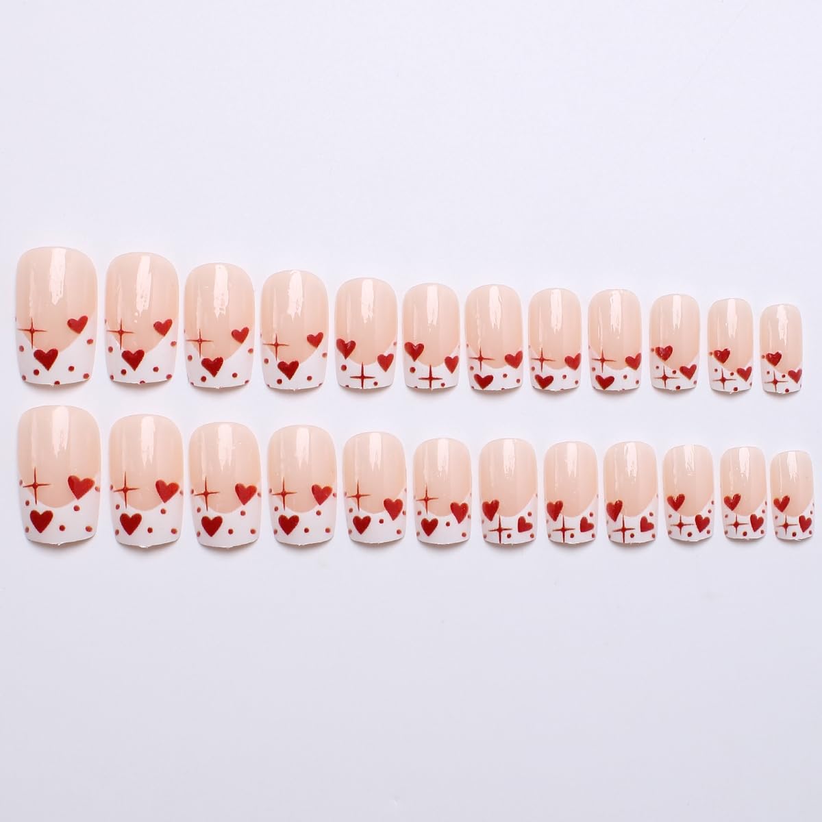 Valentine Press on Nails Red Heart French Tip Fake Nails White Tip Nail Press ons Full Cover Medium False Nail for Women Valentine Square Glue on Nails Reusable Nude Pink Acrylic Nail 24Pcs