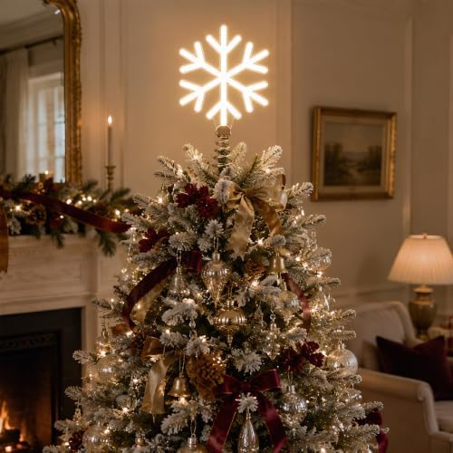 Christmas Snowflake Tree Topper Lighted, USB or Battery Operated, Warm