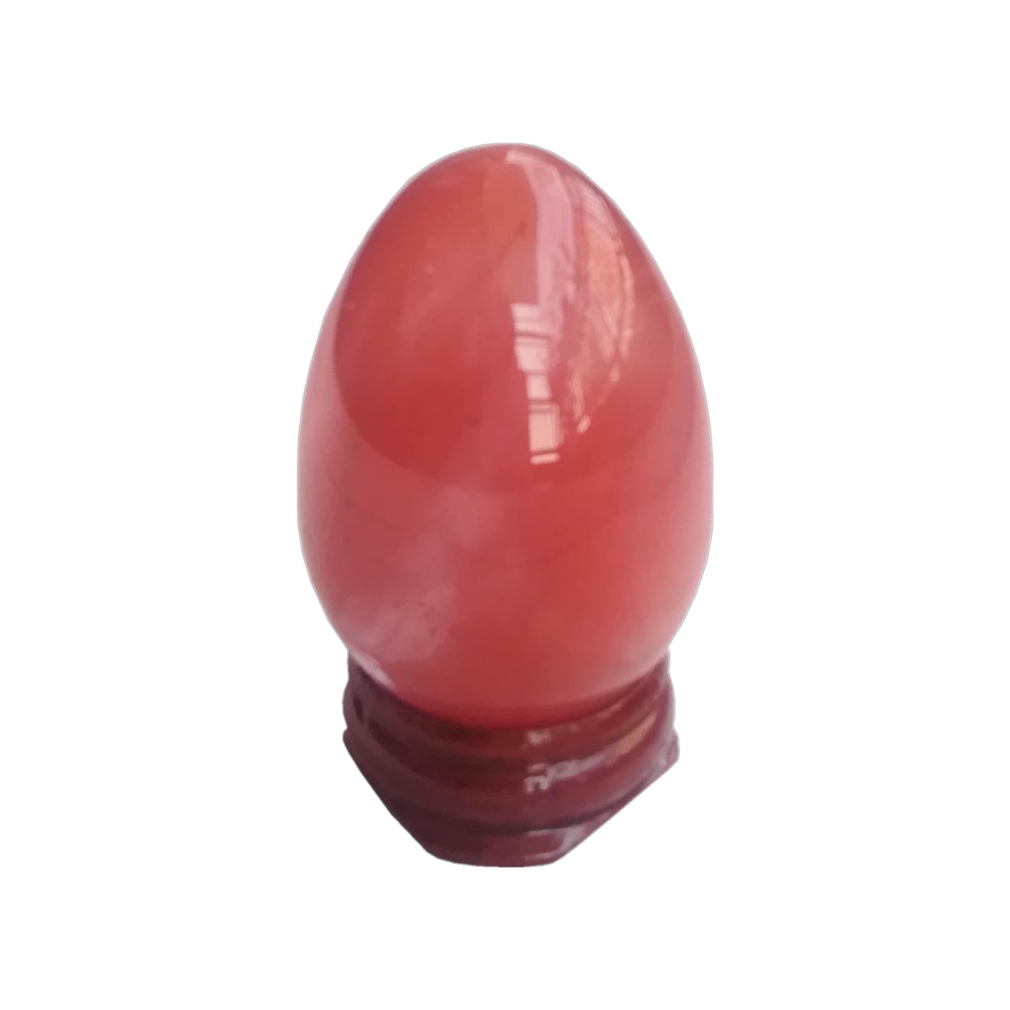 Sunshcat Synthetic Cherry Quartz Egg Shaped Meditation Chakra and Home Decor Balance Crystals and Healing Stones Statue Set,35 * 50mm Easter and Thanksgiving Gift,with Wooden Bracket