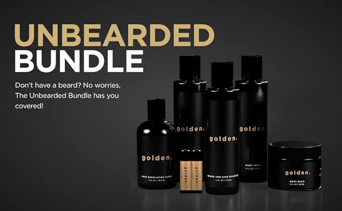 Golden Grooming Co. Men's Bath & Body Gift Set | Exfoliating Face Scrub, Face Wash, Lip Balm, Body Wash & 2-in-1 Beard & Hair Shampoo | Complete Grooming Kit for Men