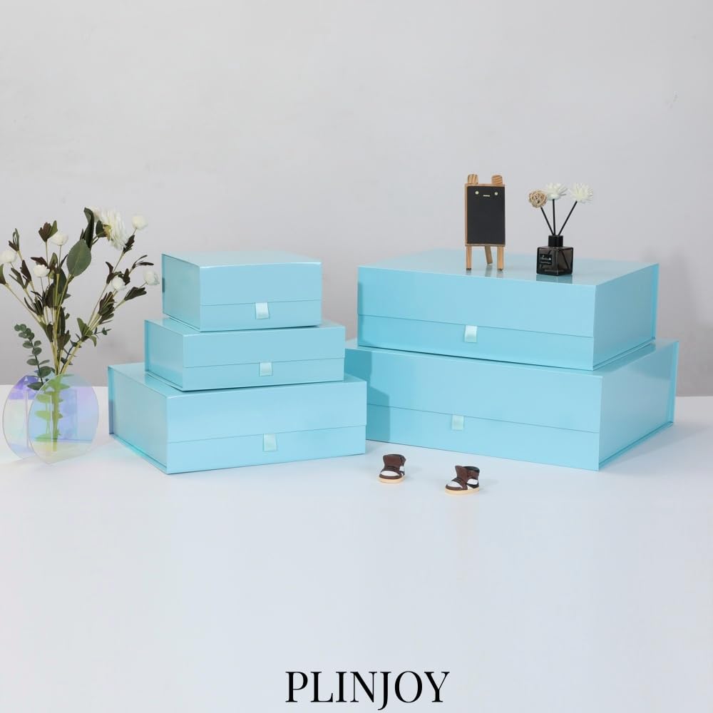 PLINJOY Large Gift Box 13.5x11.8x4.7 Inches, Blue Gift Boxes for Presents with Magnetic Closure Lid, Luxury Gift Box Rectangle Collapsible Boxes for Gift Packaging