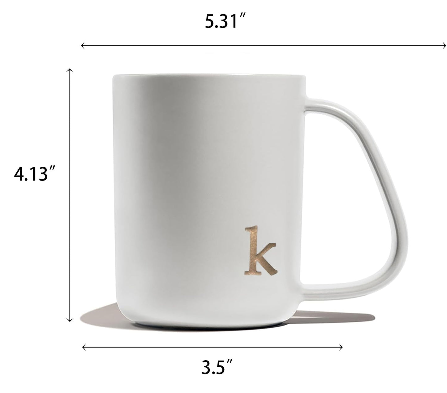 COLLECTIVE HOME - Ergonomic Handle Ceramic Mug, 15 oz Personalized Coffee Cup with Golden Initial, Microwave & Dishwasher Safe, Elegant Monogram Tea Mug in Gift Box for Home & Office (White-k)