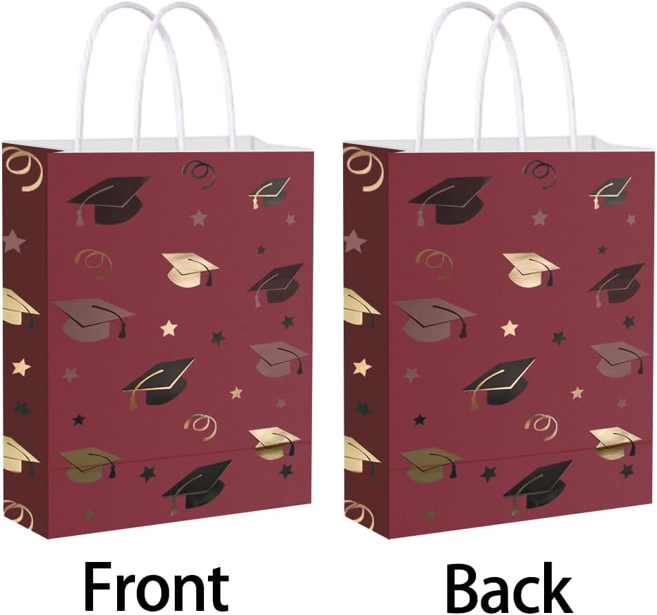 12 Pieces Graduate Gift Bags, Graduation Party Favor Gifts Wrapping Bags for Graduation Season Theme Party Supplies Decoration (Red Gold)