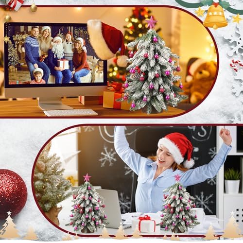 RoundFunny 25 Pcs Mini Christmas Balls Ornaments Set 0.79 Inch Christmas Day Ball Topper Star Tree Hanging Ornaments for Party Decoration(Rose Red)