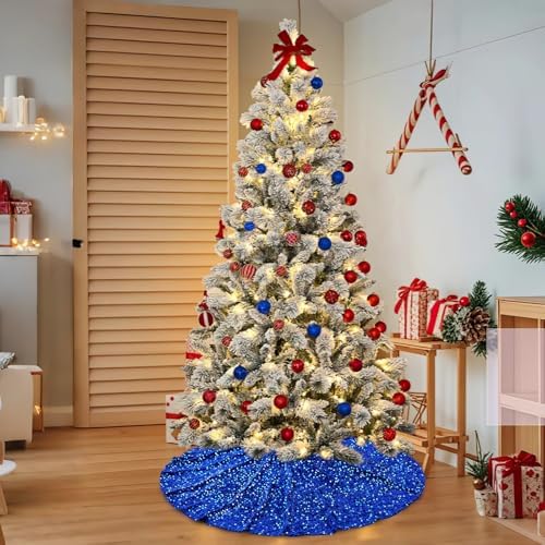 Royal Blue Christmas Tree Skirt: Small Sequin Xmas Tree Skirts - 36 Inches Velvet Tree Skirt for Festive Holiday Party Decorations
