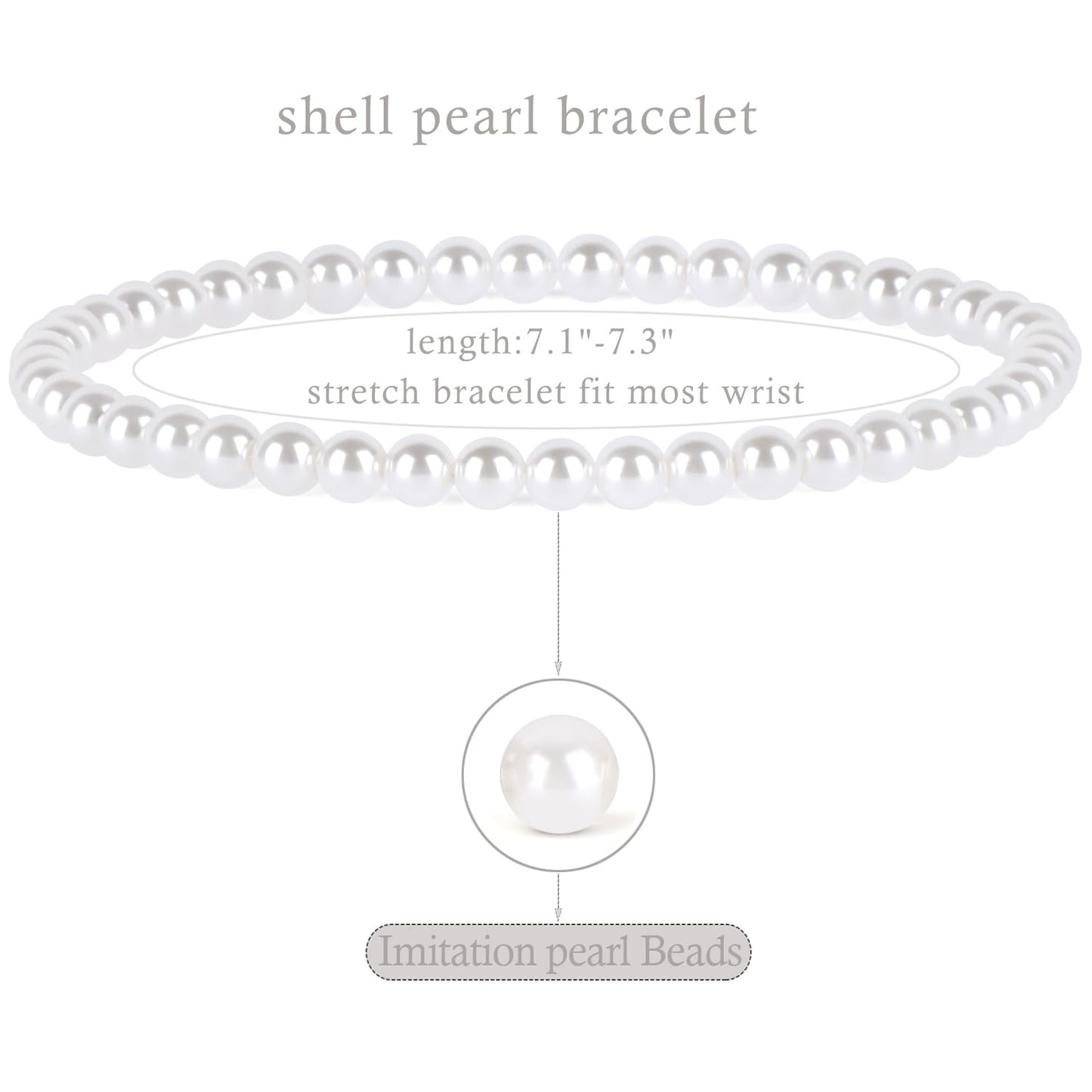 QOGIR 4mm Shell Pearl Beads Gemstone Handmade Stretch Elastic Dainty Beaded Bracelets for Women Gifts