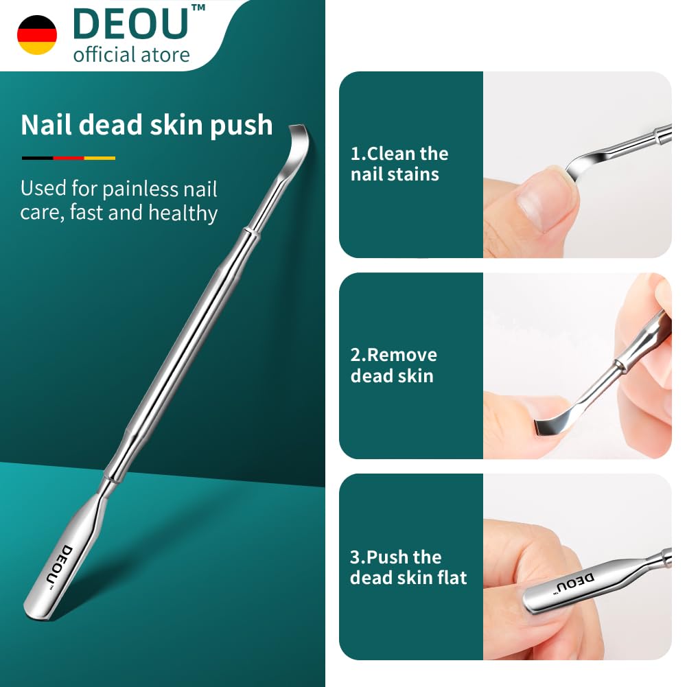 DEOU professional cuticle scissors, salon manicure tools, stainless steel eyelash trimmer, Manicurist nail care blade, extremely sharp, for women's manicure (Cuticle scissors+Steel push)