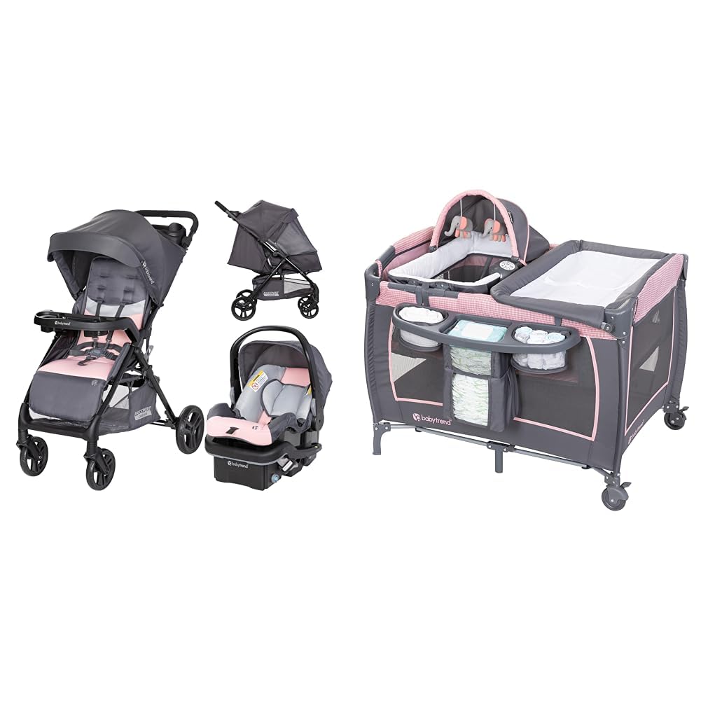 Baby Trend Passport Carriage Travel System with Bassinet, Changing Table, Toys, and Music Center, Dash Pink