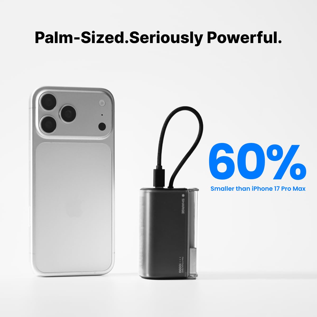 sharge Mini Portable Charger 45W 10000mAh Power Bank, Fast Charging Battery Pack with Built-in USB-C Cable, Compact Portable Phone Charger Travel Essentials Powerbank for iPhone 17/16