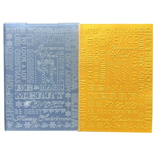 DIYology Christmas Sentiment Embossing Folders for Card Making, Xmas Blessing Words Background Texture Embossing Folder Template for DIY Paper Crafts Scrapbooking Polymer Clay Decoration