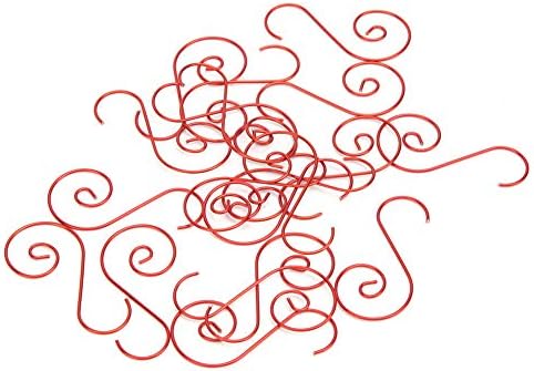 Cryfokt 60 Pcs Metal S Hooks for Christmas Tree Ornaments, 4 Colors (Red)