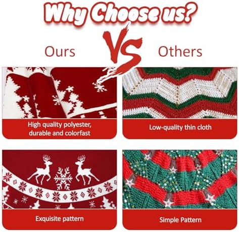 OurWarm 72 Inch Christmas Tree Skirt, Knit Tree Skirt for 7.5 ft Tree to 12ft Tree, Double Sided Large Knitted Tree Skirt Xmas Tree Skirts for Winter Indoor Holiday Party Christmas Tree Decorations