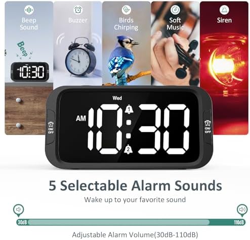 Odokee Digital Dual Alarm Clock for Bedroom with 0-100% Dimmable Display | Easy to Set Alarm Clock with Weekday/Weekend Mode - Loud Alarm for Heavy Sleepers with 5 Sounds Adjustable Volume