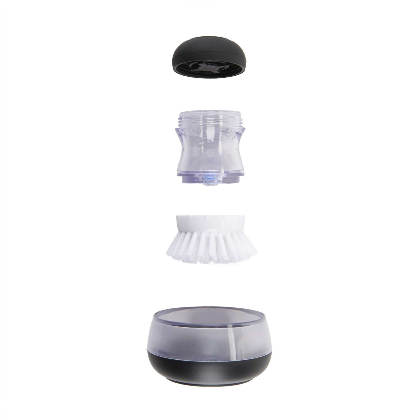OXO Good Grips 2 Pack Palm Brush Storage Set with Soap Dispensing, Nylon Bristles, Black, Holder