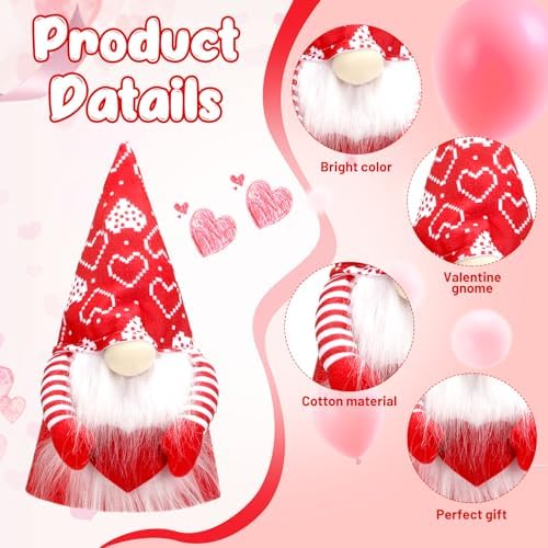 MiniInflat Valentine's Day Gnome Tree Topper with Top Hat Tree Topper Gnome Tomte Ornament Treetop for Valentine's Day Wedding Holiday Party Supplies Home Decorative Party Gift