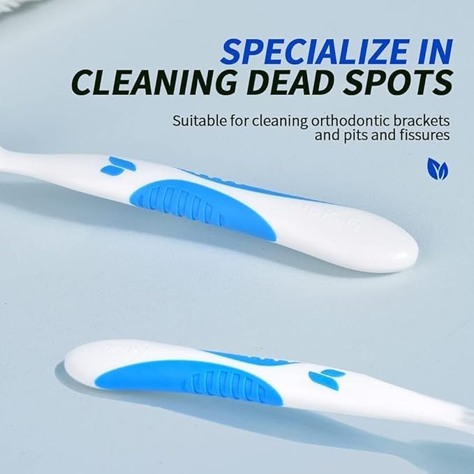 Y-Kelin Denture Brush Hard Bristles, Denture Toothbrush with Dual Head & Rubber Handle Non-Slip (Red+Blue, 2 Pcs)