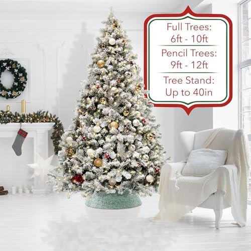 Casafield 42-Inch Christmas Tree Collar, Woven Water Hyacinth Tree Base Cover with Cord Cut Out, Seafoam