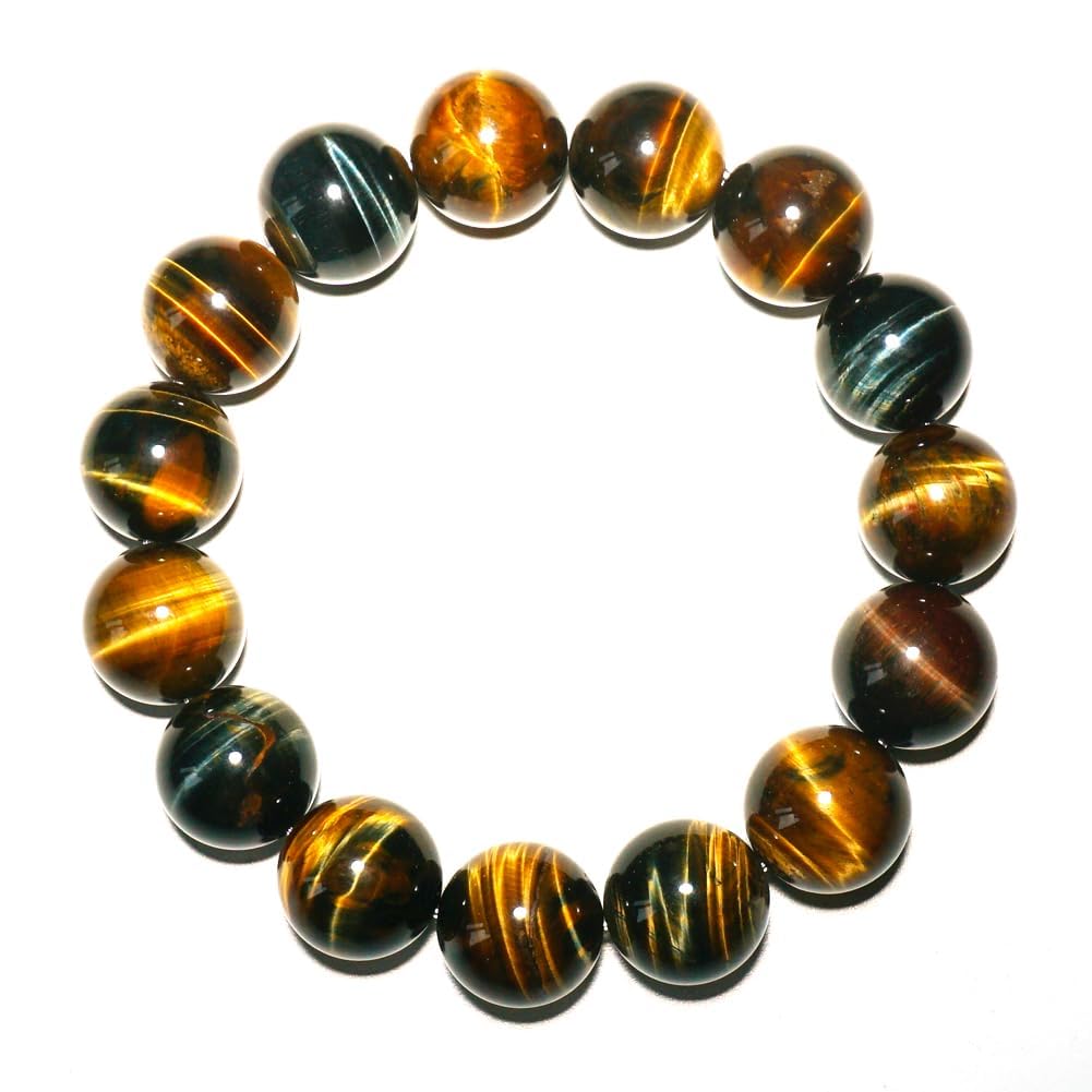 TaHLga 16MM Yellow Blue Tigers Eye Beaded Bracelet for Men | Natural Solar Plexus Chakra Gemstones | Bring Luck Wealth Courage | Protection from Evil | Gift