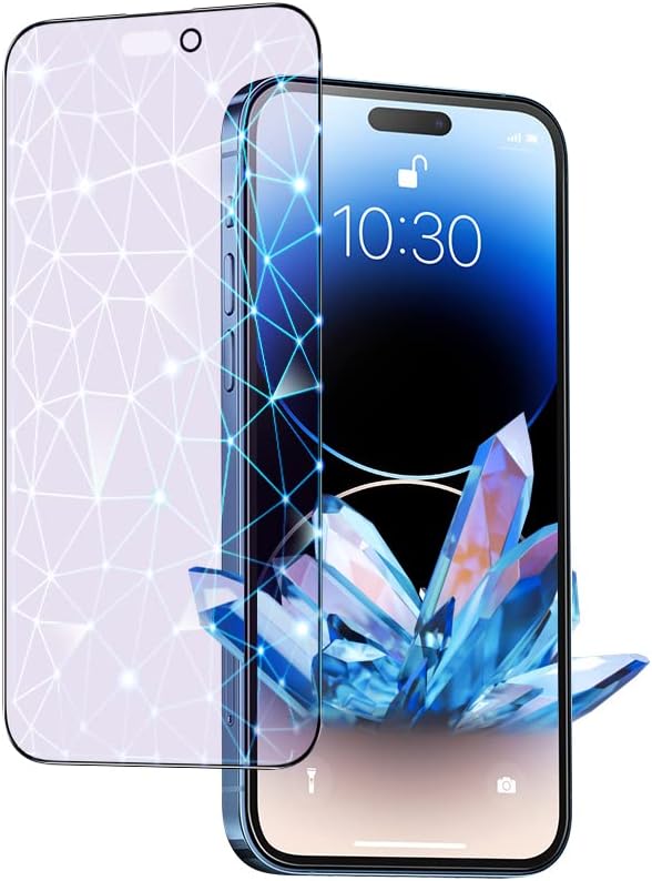 PERFECTSIGHT Sapphire Anti Glare Anti Blue Light Screen Protector Designed for iPhone 14 Pro - Eye Protection Diamond Hard Tempered Glass - Matte Military Grade Shatterproof Bubble Free (6.1 inch)