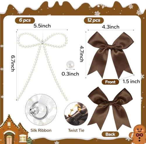 18 Pcs Pearl Bow Ornaments for Christmas Tree Toppers Decorations