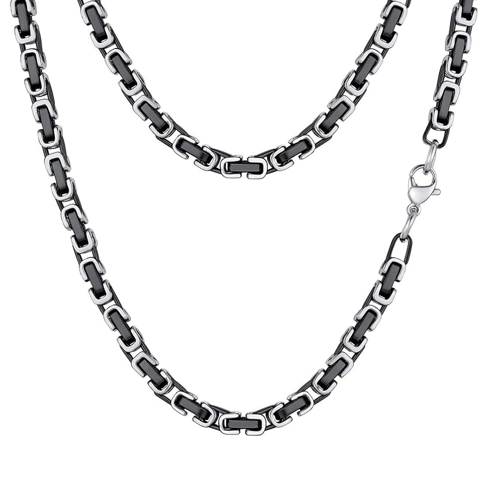 PROSTEEL Byzantine Link Chain Men Stainless Steel Black Necklace Mens Jewelry Long Chains