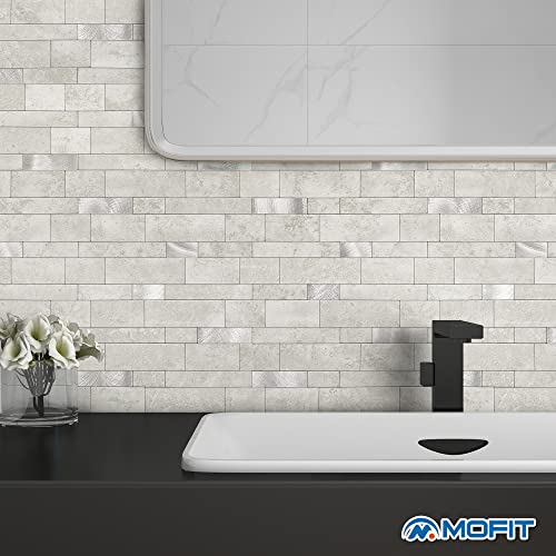 Backsplash Tile for Kitchen Peel and Stick Stone Matte Finish,Bathroom Tiles Stickers 3D Wall Panel Linear Mosaic Marble Backsplash Waterproof(5sheets,Cement Grey) - color: Cement Grey, size: 5sheets