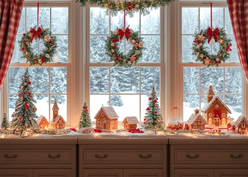 10x8 FT Christmas Gingerbread House Backdrop Natural Snow Outside Xmas Backdrops for Photography Gingerbread House Christmas Party Decorations Family Photo Shoot Props Banner - size: 10x8 FT