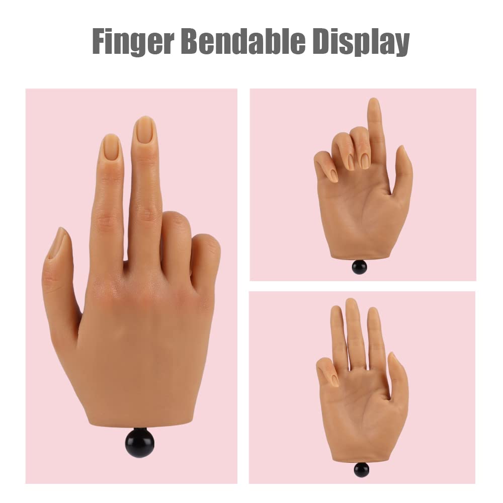 Practice Hand for Acrylic Nails with Stand Bracket, Silicone Fake Hands to Practice Fake Nails Mannequin Hand for Nails Practice and Nail Art Single Right Hand Color 3#