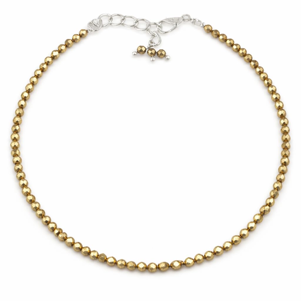 Gempires Golden Pyrite Gemstone Beaded Bracelet for Women | Dainty Natural Stone Beads 2.5 mm | Handmade Stacking Bracelet | Adjustable Minimalist Jewelry | Gold Bracelet Gift for Her