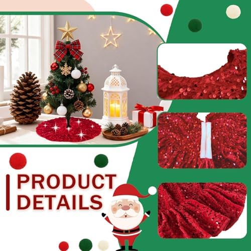 Red Tree Skirt Small 24IN Ruffle Christmas Tree Skirt for 4FT Tree