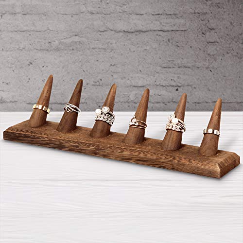 MOOCA 2 Pcs Set Finger Ring Stand Jewelry Display Holder Showcase Display Stands 11 x 2 1/4 x 2 3/4 in, Brown Color - color: Brown, 2 Pcs 6 Ring