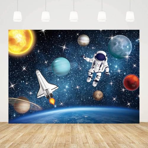 AIBIIN 8x6ft Outer Space Photo Backdrop Universe Planet Star Galaxy Astronaut Rocket Photography Background Kids Boy Birthday Party Decorations Banner Photo Props - size: 8x6ft