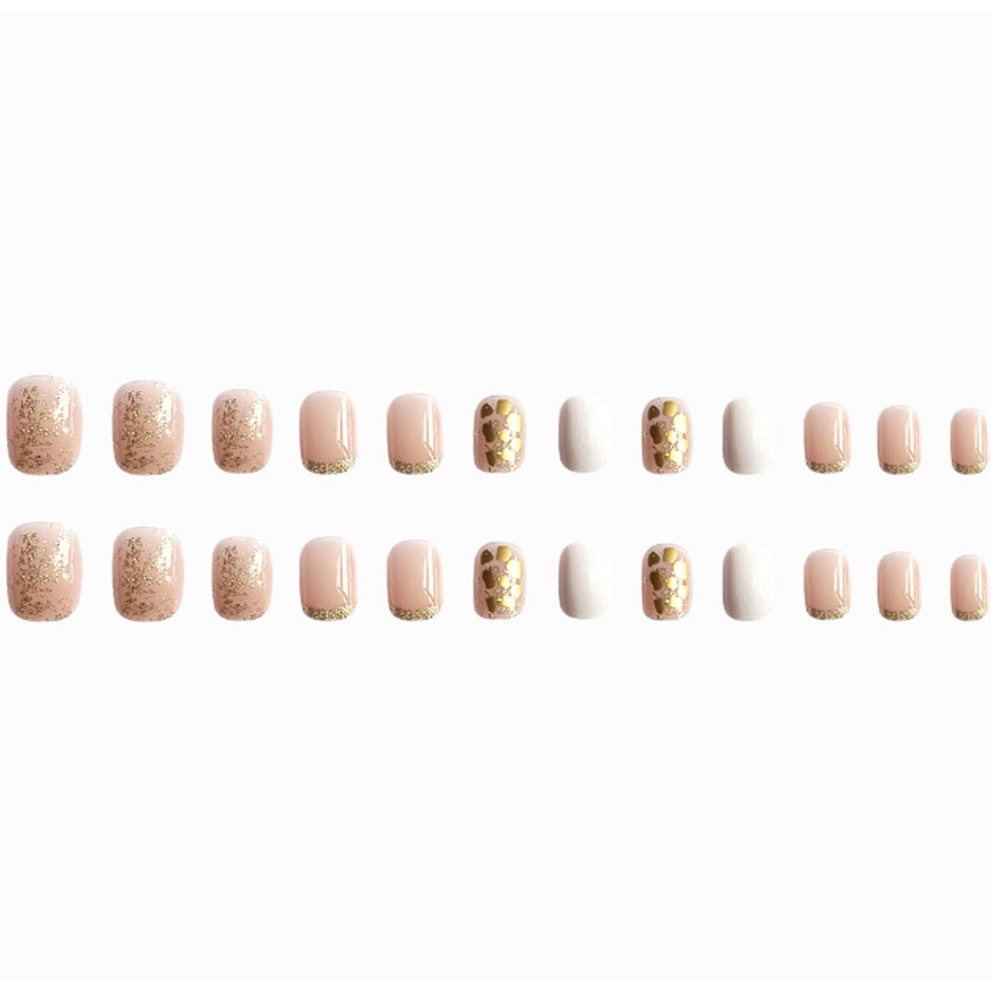 Hkanlre Short Press on Nails Square French Fake Nails Bling Acrylic Nude False Nails for Women and Girls 24PCS