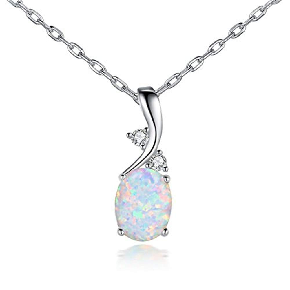 AILUOR Vintage Opal Pendant Necklace, Silver Plated Created Gemstone Oval White Opal Fashion Jewelry for Women Mother - Endless Love (Silver)